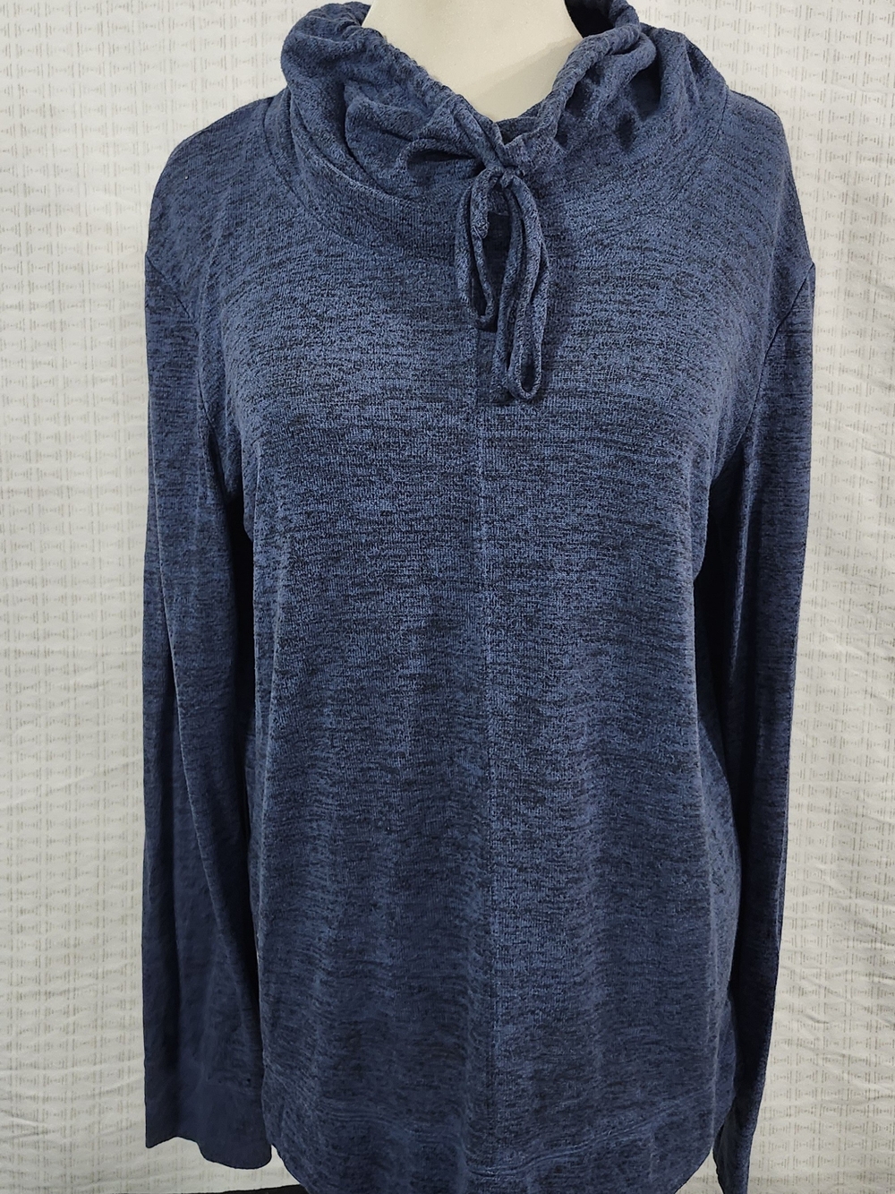 Women’s Heather Navy Cowl Neck Drawstring Sweater